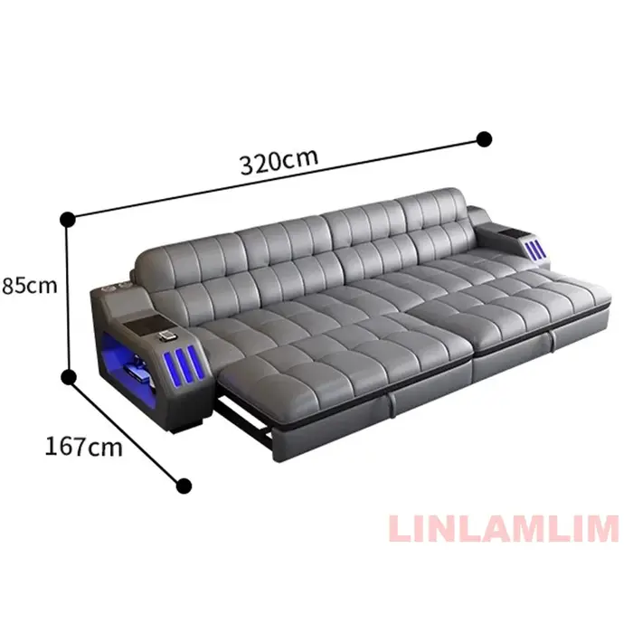 Canapé-lit sectionnel moderne avec fauteuil inclinable électrique, éclairage LED et fonction massage