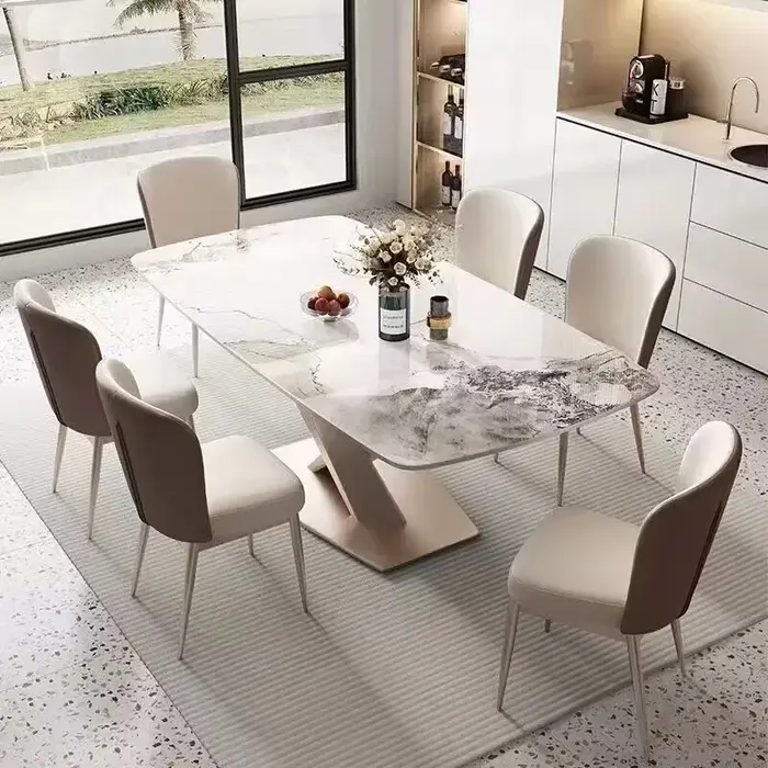 Table à manger en marbre minimaliste moderne, petits espaces rectangulaires en forme de X, Design oc