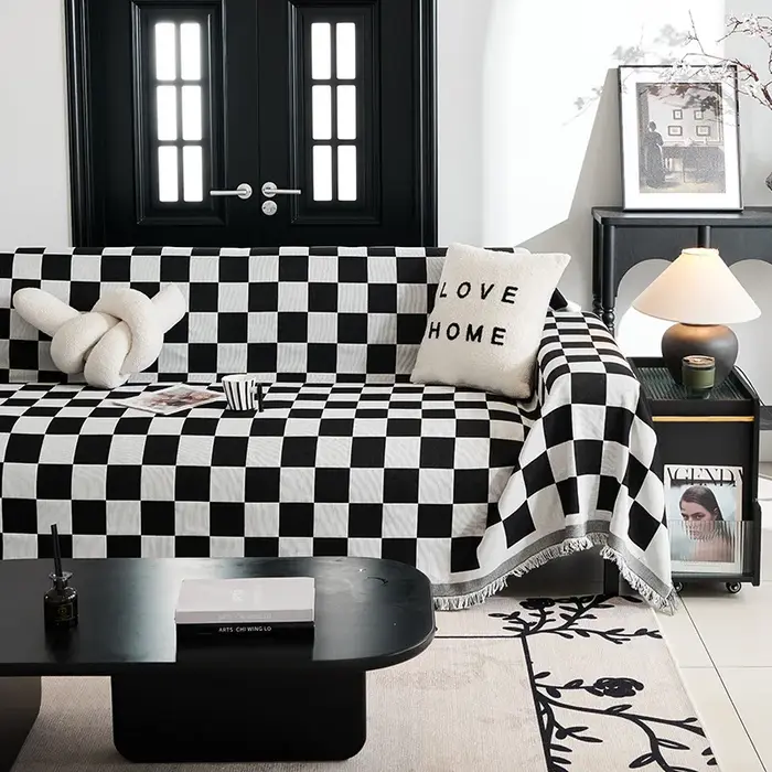 Housse de canapé moderne à motif damier, décoration d'intérieur, serviette de canapé lavable, style nordique, housse universelle pour toutes les saisons, protection du canapé