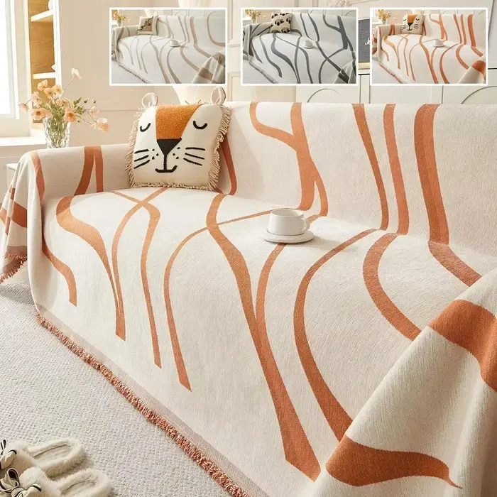 Serviette de canapé en Chenille de Style Boho avec glands