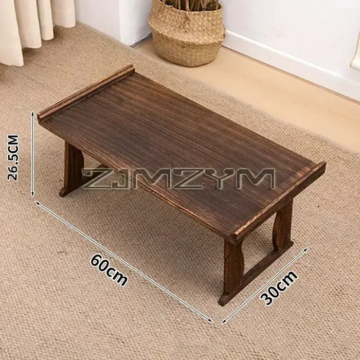 Table basse pliable de style japonais, finition marron de style traditionnel, baie vitrée basse assi