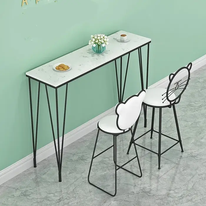Table à manger moderne, Table de Bar dorée luxueuse, longue bande, pieds hauts, combinaison commerci