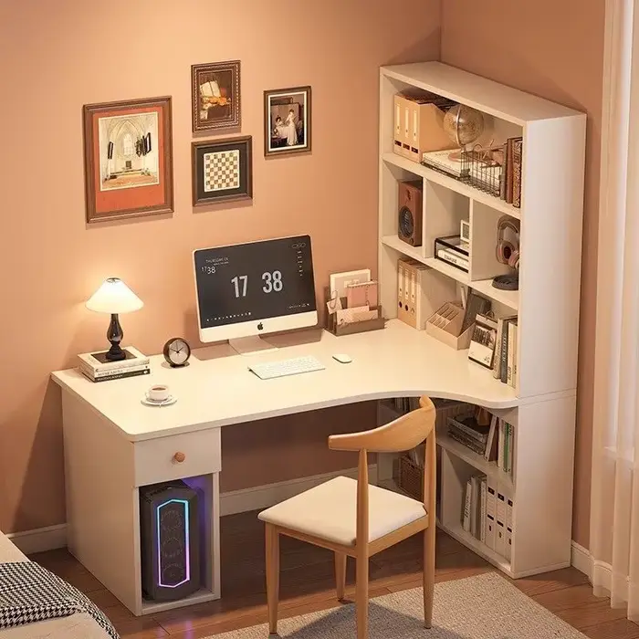 Bureau d'ordinateur bibliothèque étagères intégrées tiroirs grand ordinateur portable maison chambre étudiant étude