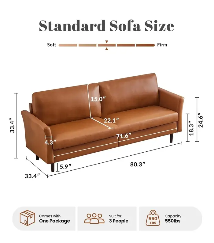 Canapé convertible en similicuir capitonné de style moderne du milieu du siècle, 80 pouces, pour sal