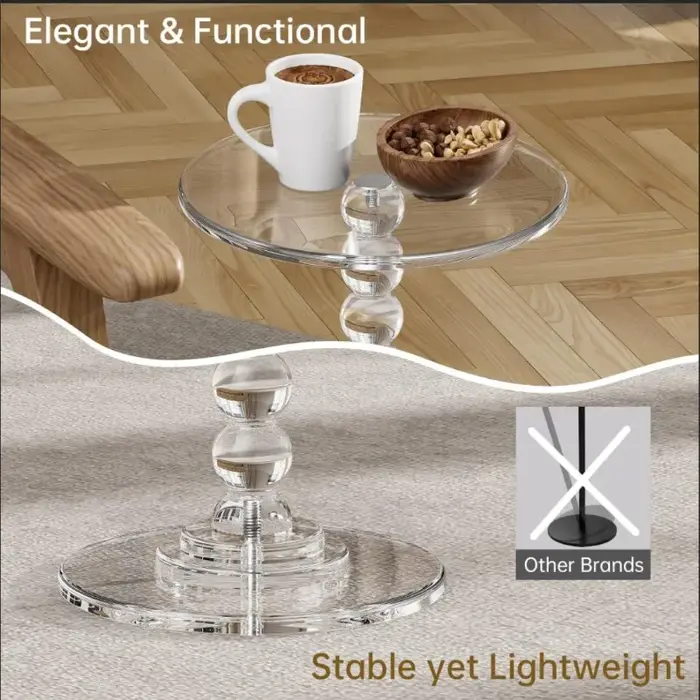 Table d'appoint ronde en acrylique transparent avec perles
