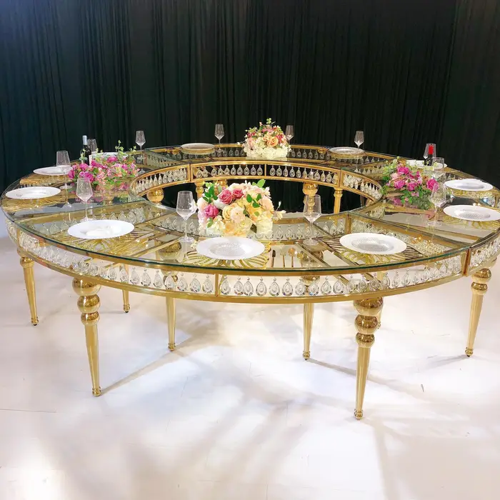 Serpentine Table Luxury glass top gold stainless steel wedding