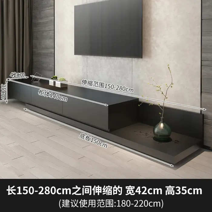 Meuble TV esthétique réglable, support au sol rétractable, Design nordique élégant, TV noire avec ti