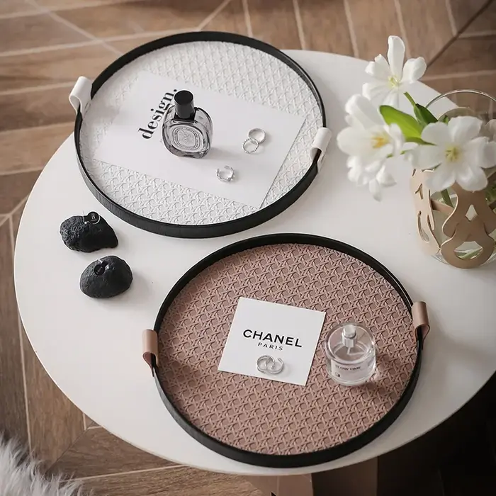 Plateau de rangement en cuir rétro pour salon