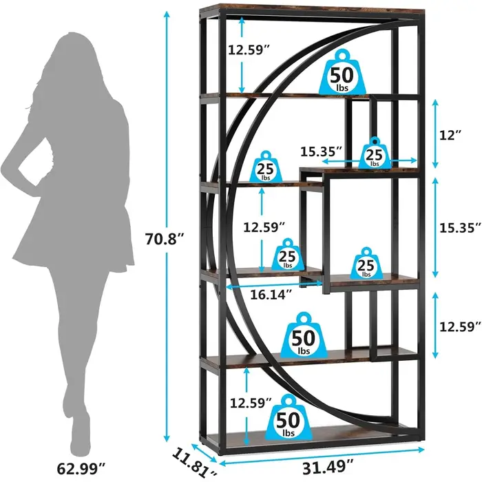 Bibliothèque, bibliothèque industrielle Etagere à 5 niveaux, bibliothèque de 70,8 pouces de haut, ét