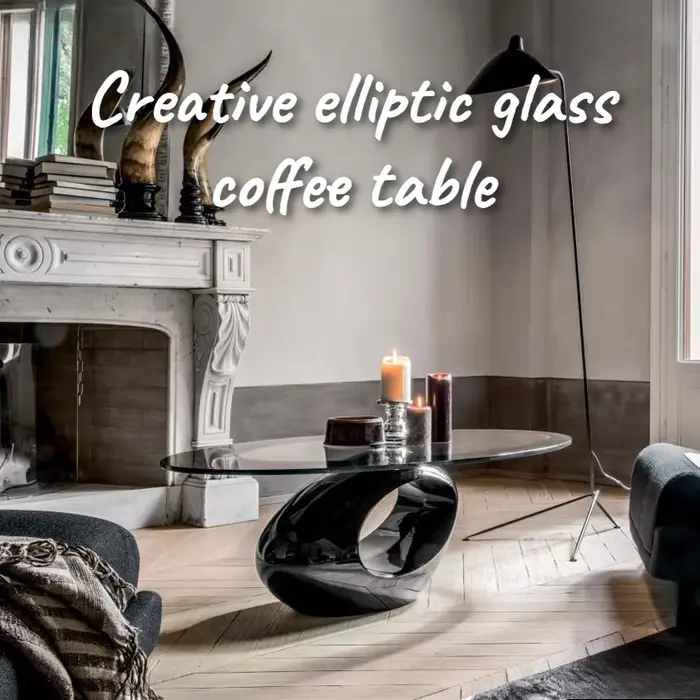 Table basse elliptique créative en verre avec rangement