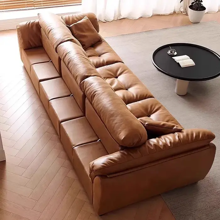 Canapé nuage de style rétro pour salon, petit appartement, en cuir, dossier amovible, style antique 