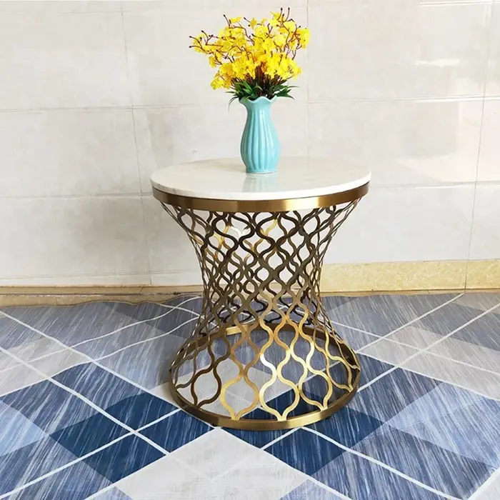 Table basse dorée en acier inoxydable, dessus en marbre, meubles de salon, pièces centrales, Table d
