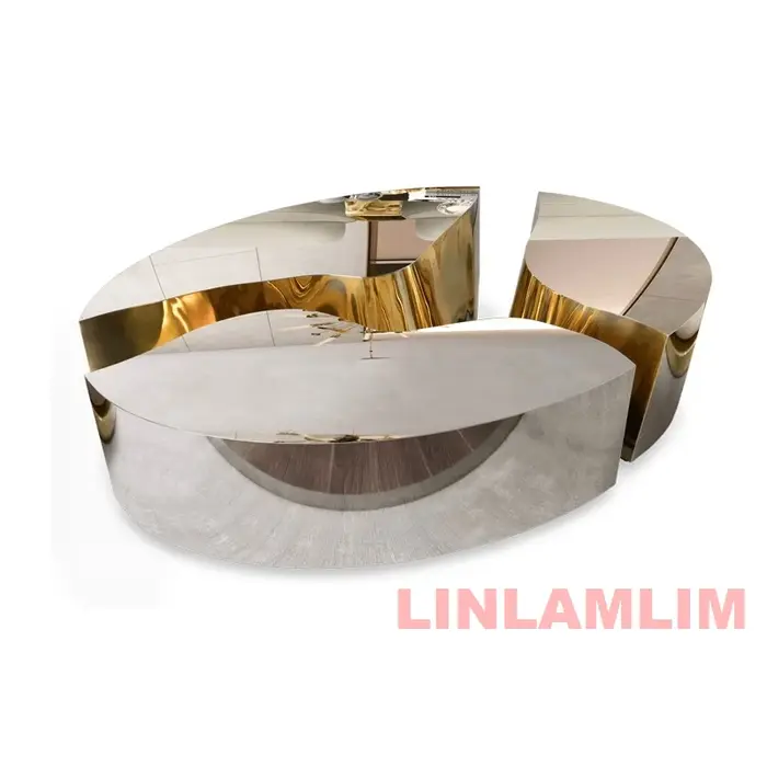 Tables basses imbriquées irrégulières, ensemble de 3 tables basses modernes en acier inoxydable avec