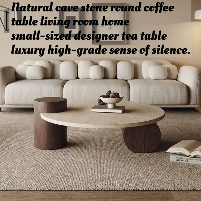 Table basse ronde en travertin pour salon