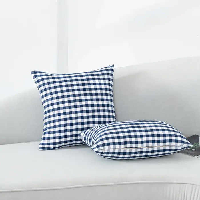 Juste de coussin à glands en coton et lin teint en fil bleu