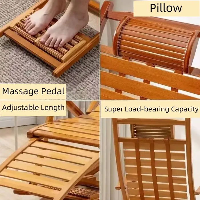 Chaise à bascule en bambou naturel avec pédale de Massage