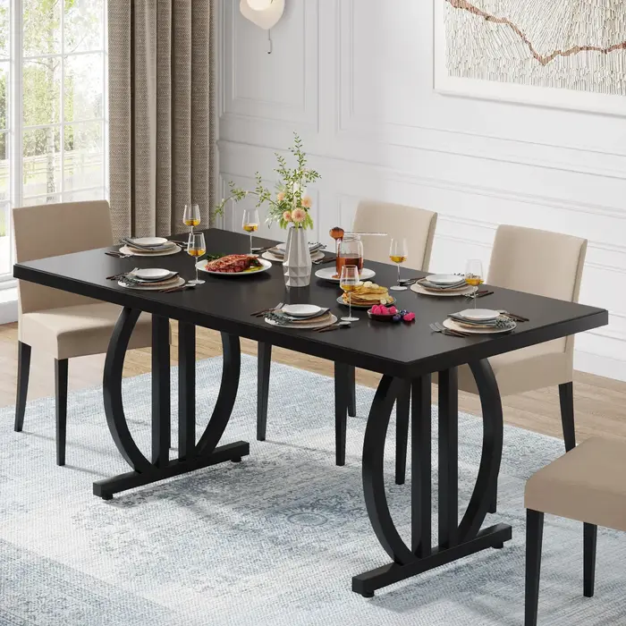 Tribesigns-Table à manger pour 4-6 personnes, grande table queen de 63 pouces avec cadre en métal ra