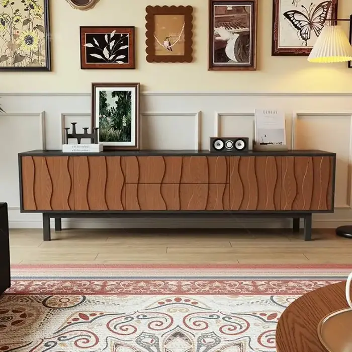 Vintage longue décoration meuble Tv marron support milieu du siècle