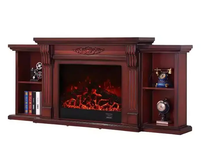Meuble TV avec cheminée pour salon et chambre à coucher, contour de pierre empilée et télécommande, 
