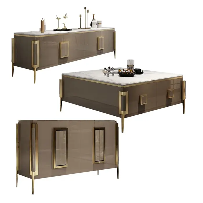 Table basse nordique en acier inoxydable, buffet, buffet, bord repas, meuble tv, salon, or