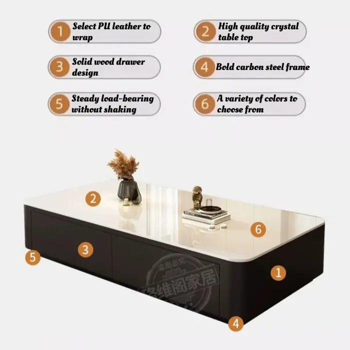 Table basse noire de luxe rectangulaire pour salon