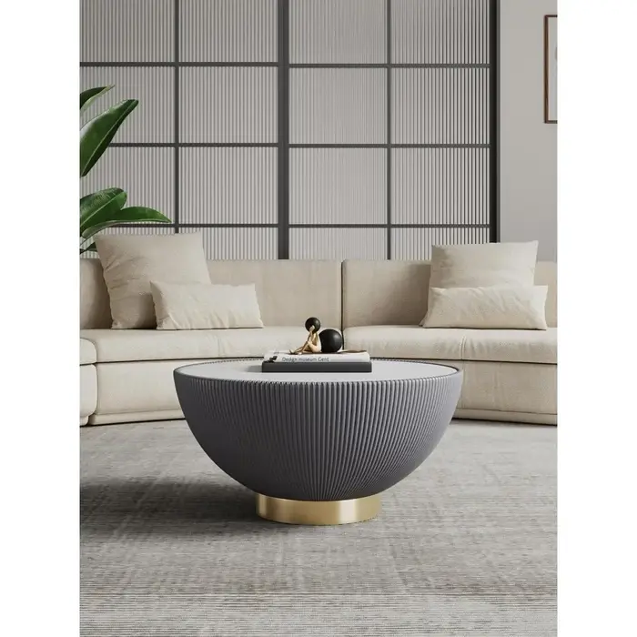 Anderson Modern 28,15" Table basse ronde 2.0 - Plateau en céramique et marbre, détails élégants en s