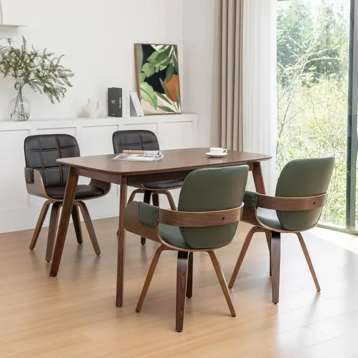 Ensemble de deux chaises de salle à manger MCM, chaises de salle à manger pivotantes en simili cuir 